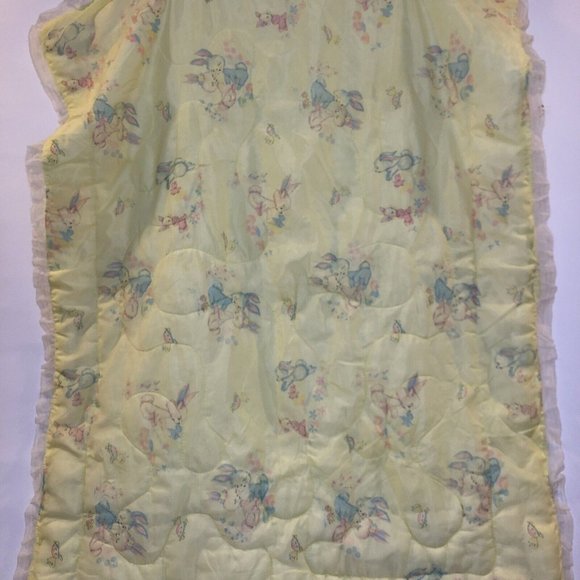 VTG 50s Sears Crib Blanket Comforter Pastel Bunny Rabbit Turtle Ruffle Hem 43x33 - Picture 3 of 9
